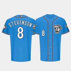 Las Vegas Aviators LV Reyes de Plata Skull Alternate #8 Cal Stevenson Blue MiLB Jersey