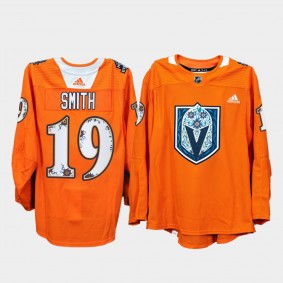 Hispanic Heritage Night Vegas Golden Knights NO. 19 reilly smith Orange Practice Jersey